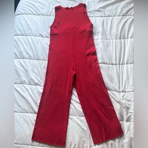 Zara Red Knit Frill Jumpsuit - Picture 3 of 4
